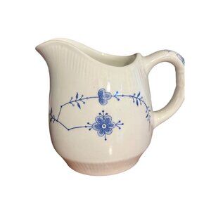 Staffordshire England Leonard Silver Ceramic Creamer Blue Floral Design 3"